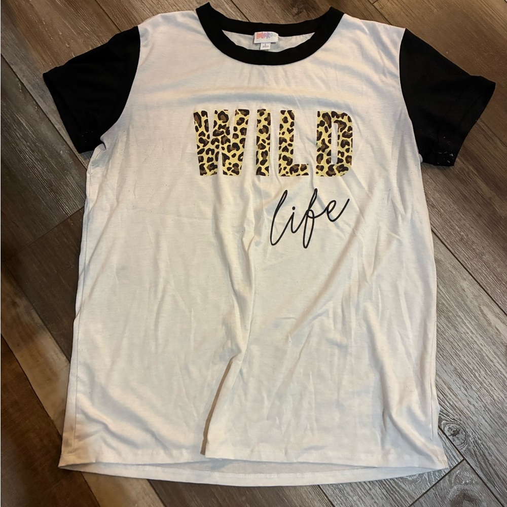 LuLaRoe Kids T-Shirt - Black & White with Leopard Print